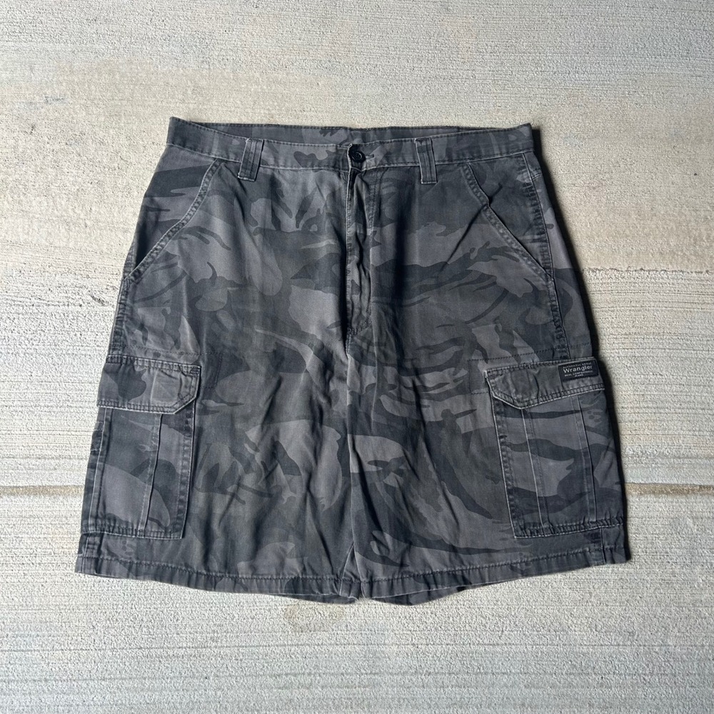 Vintage 2000s Y2K Wrangler  Mens Grey Camo Cargo Shorts 36
